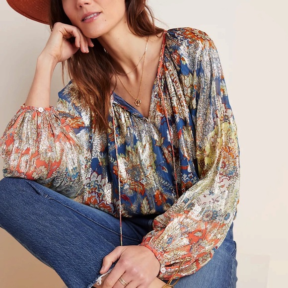 Anthropologie Tops - NWT Anthropologie Verb Stephania Shimmer Peasant Blouse Size M Medium